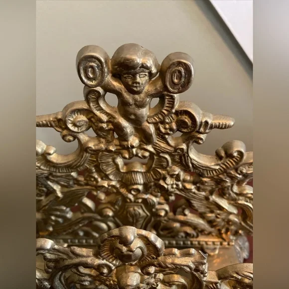 Vintage Solid Brass Cherub Letter Holder Inkwell Grand Decorative Desk Accessory - Picture 4 of 12